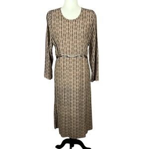 Munthe Modest Classic Retro Geometric Long Sleeve Dress Size EU 38 Medium Tan
